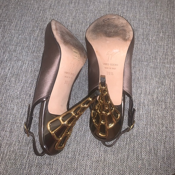 Giuseppe Zanotti Viv 100 Ritter Silk Caged Geometrical Gold Heels Size 39/5 - Picture 15 of 15